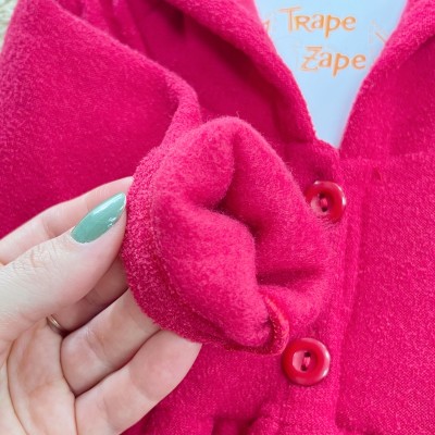 Conj. Casaco em Fleece com Capuz e Legging Listrada Ursinhas - Vermelho
